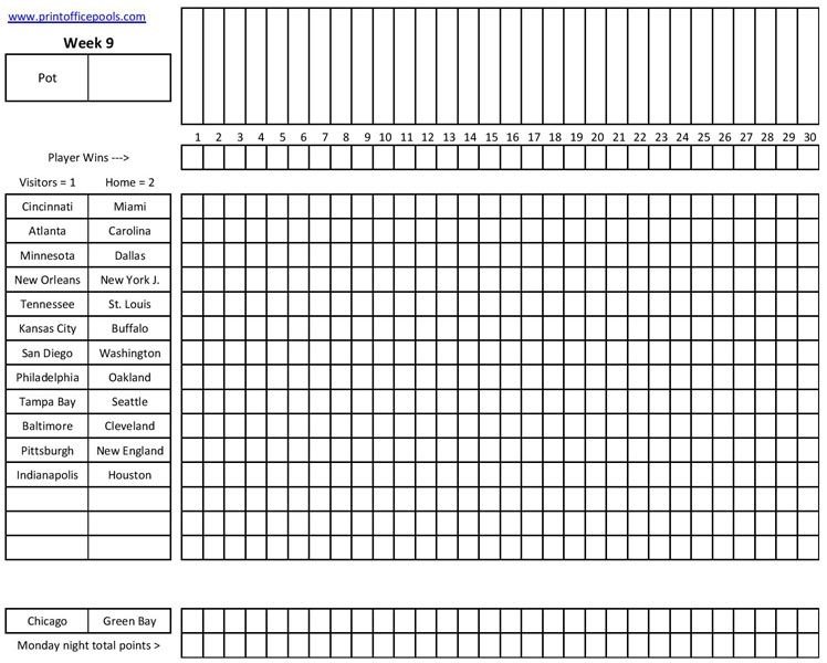 Football Pick Em Pool Weekly Printable Sheet Printable Calendars AT A
