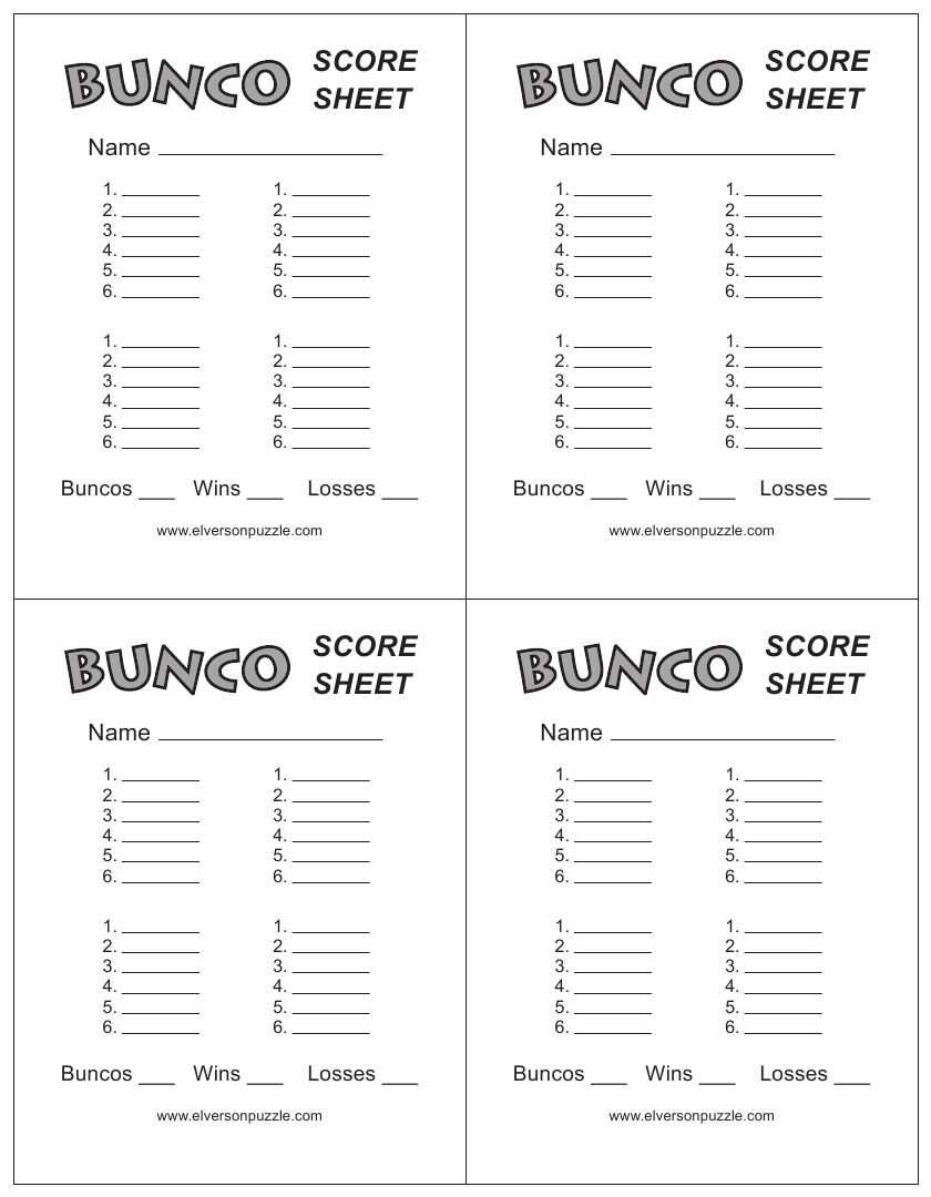 Free Bunco Printable Score Sheets Dev onallcylinders