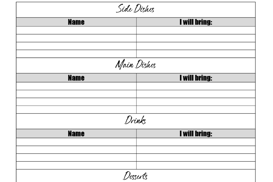 Free Potluck Sign Up Sheet Template Free Printable Templates