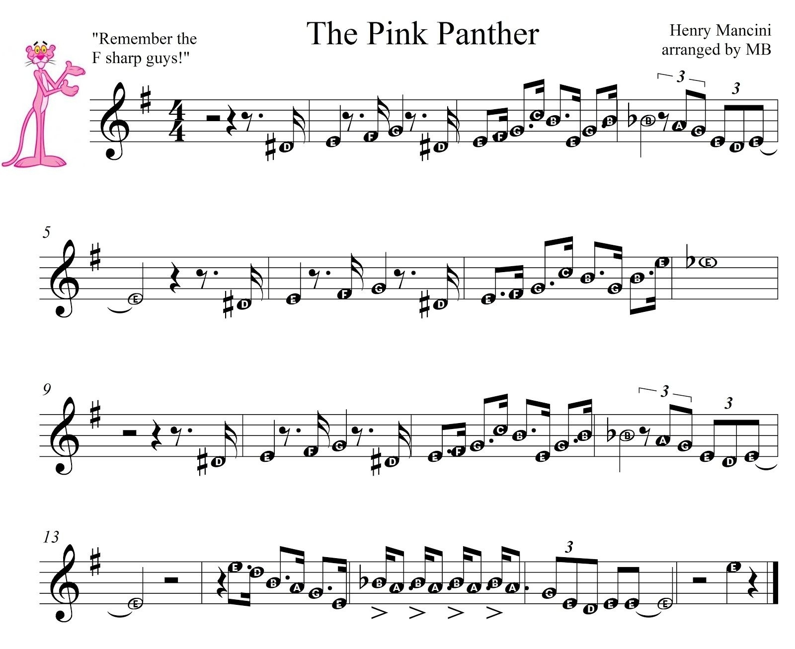 Free Printable Alto Saxophone Sheet Music Pink Panther Free Printable
