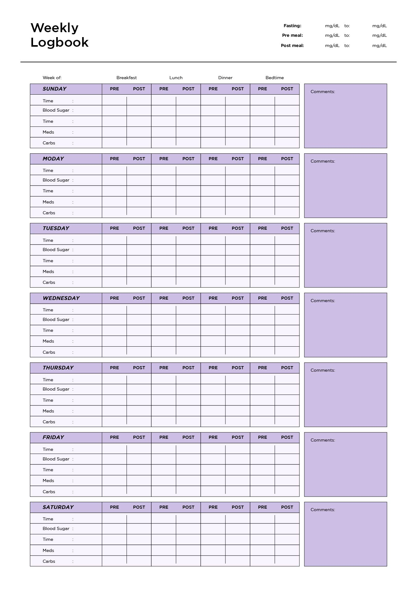 Free Printable Blood Pressure And Blood Sugar Log Sheet