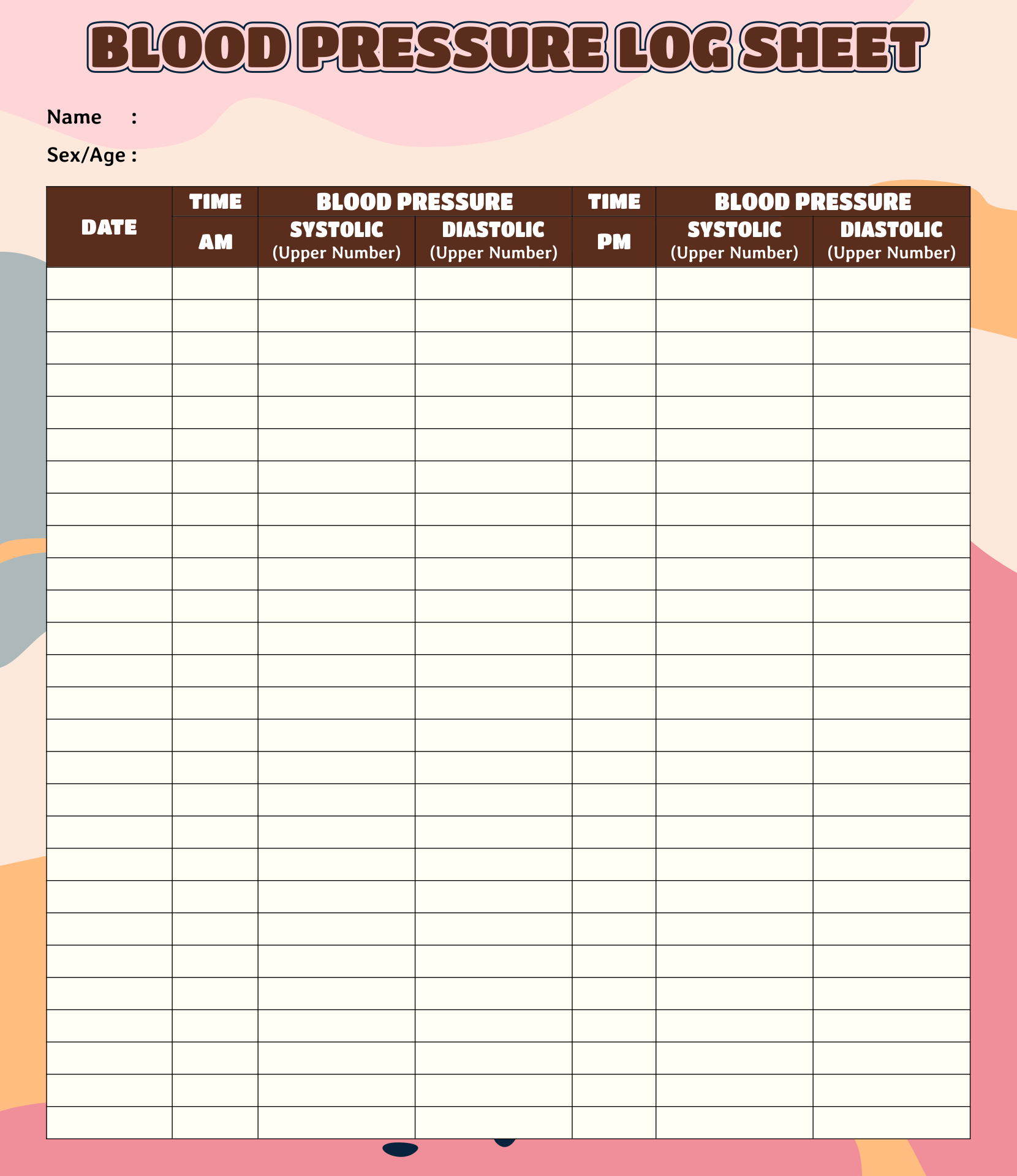 Free Printable Blood Pressure Log Sheet Printable New Year Banners
