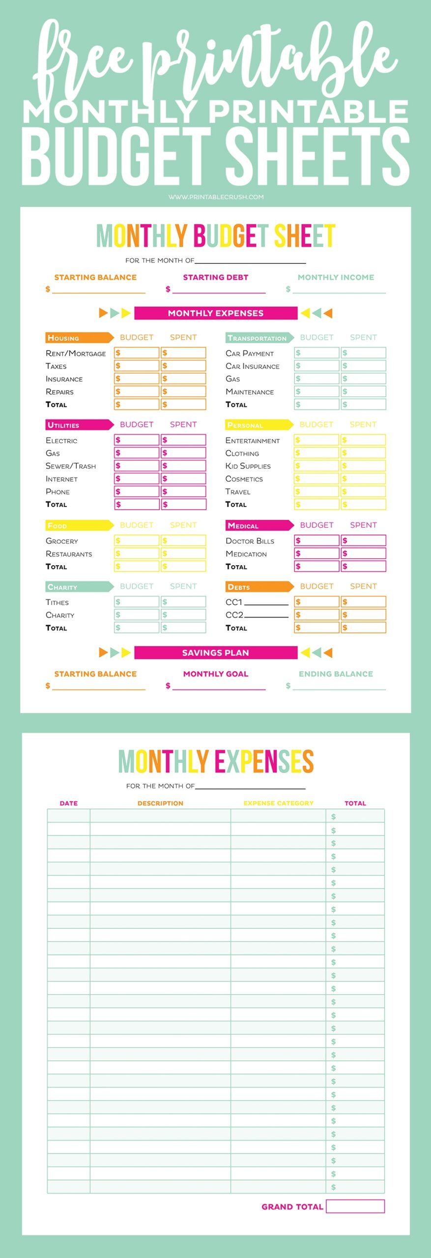 FREE Printable Budget Sheets Printable Crush
