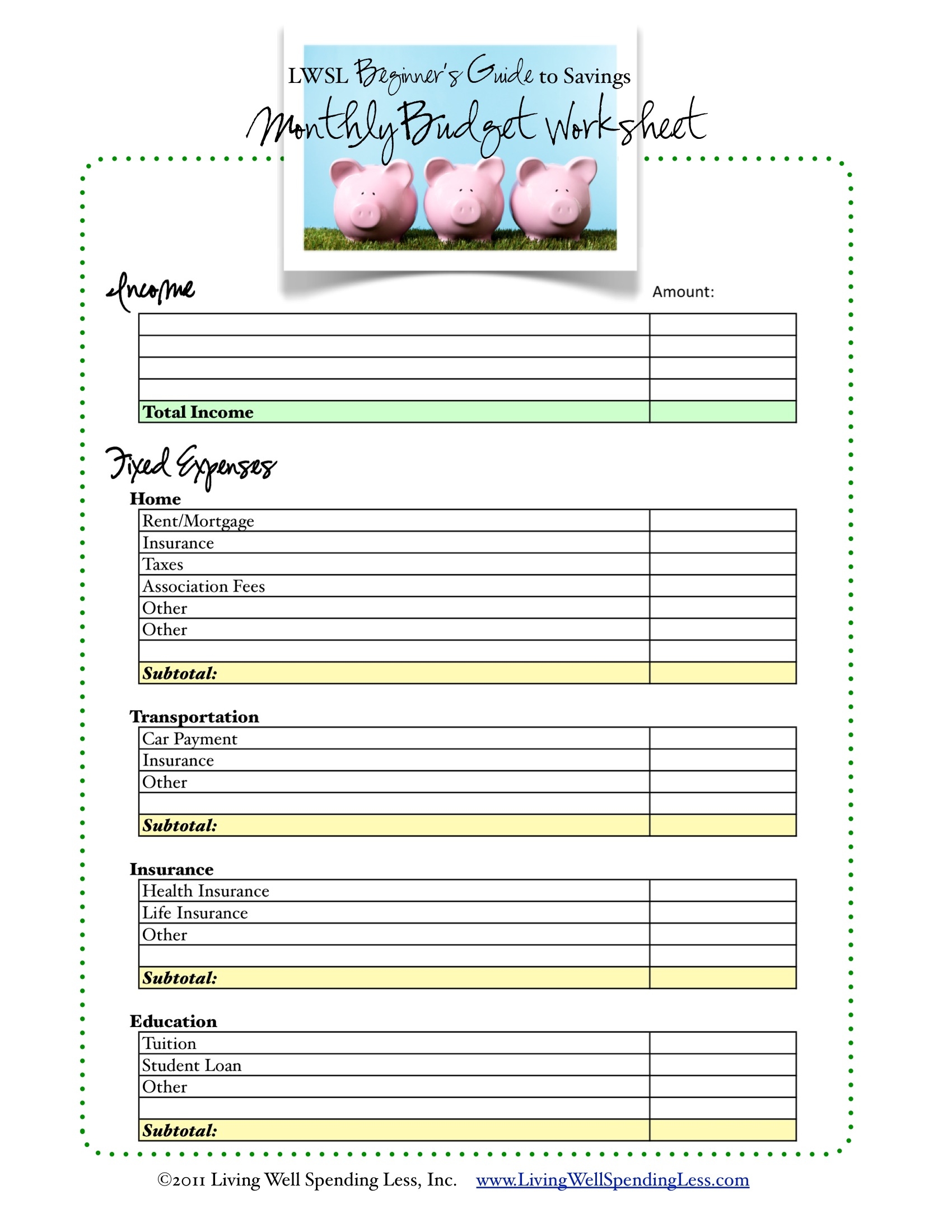 Free Printable Budgeting Worksheets