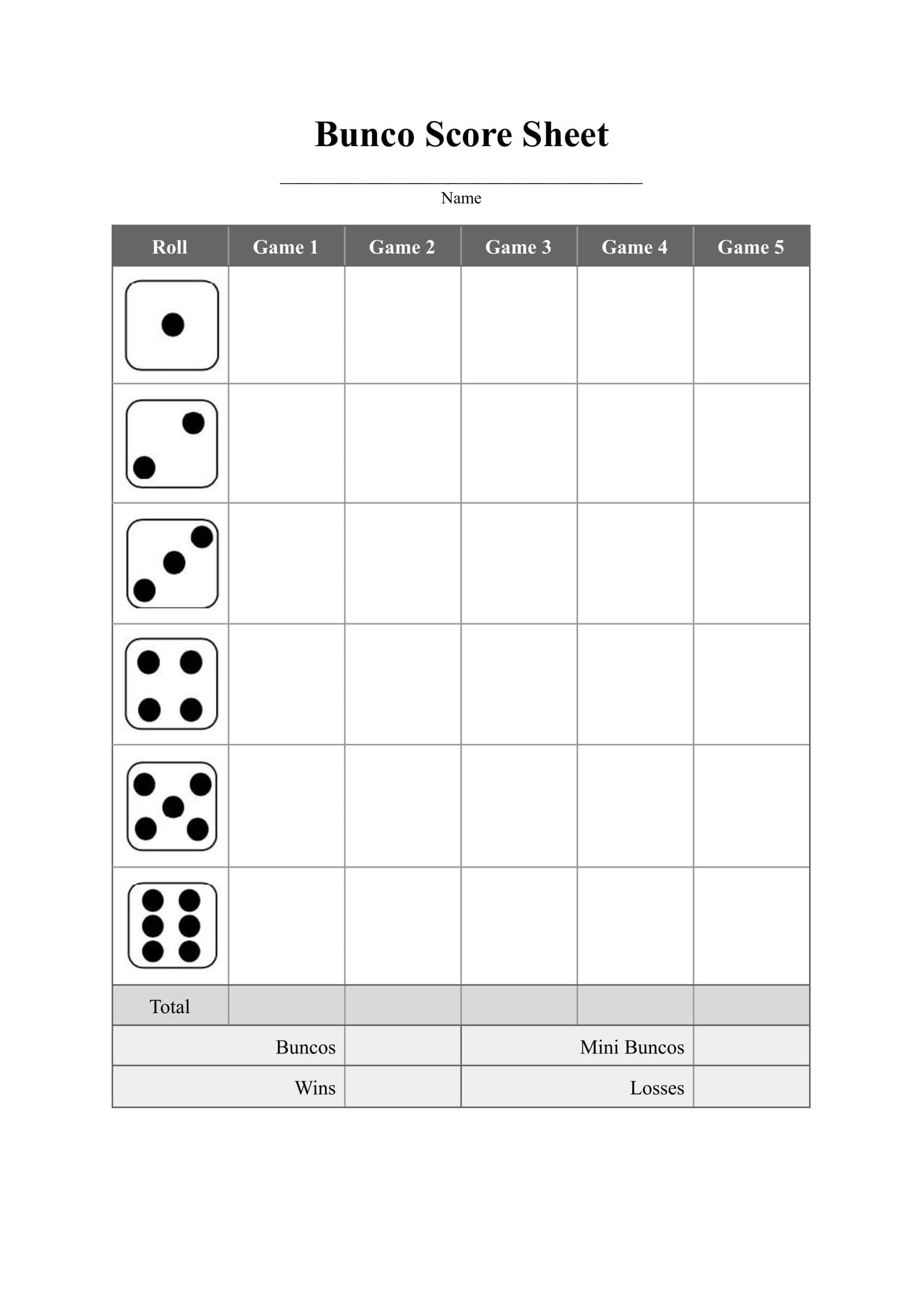 Free Printable Bunco Score Sheet Templates PDF Word 