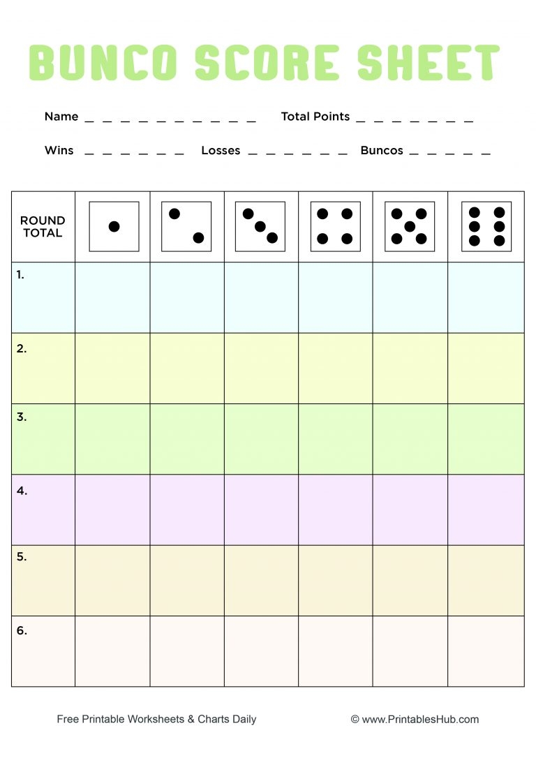 Free Printable Bunco Score Sheets Pdf Printable Word Searches