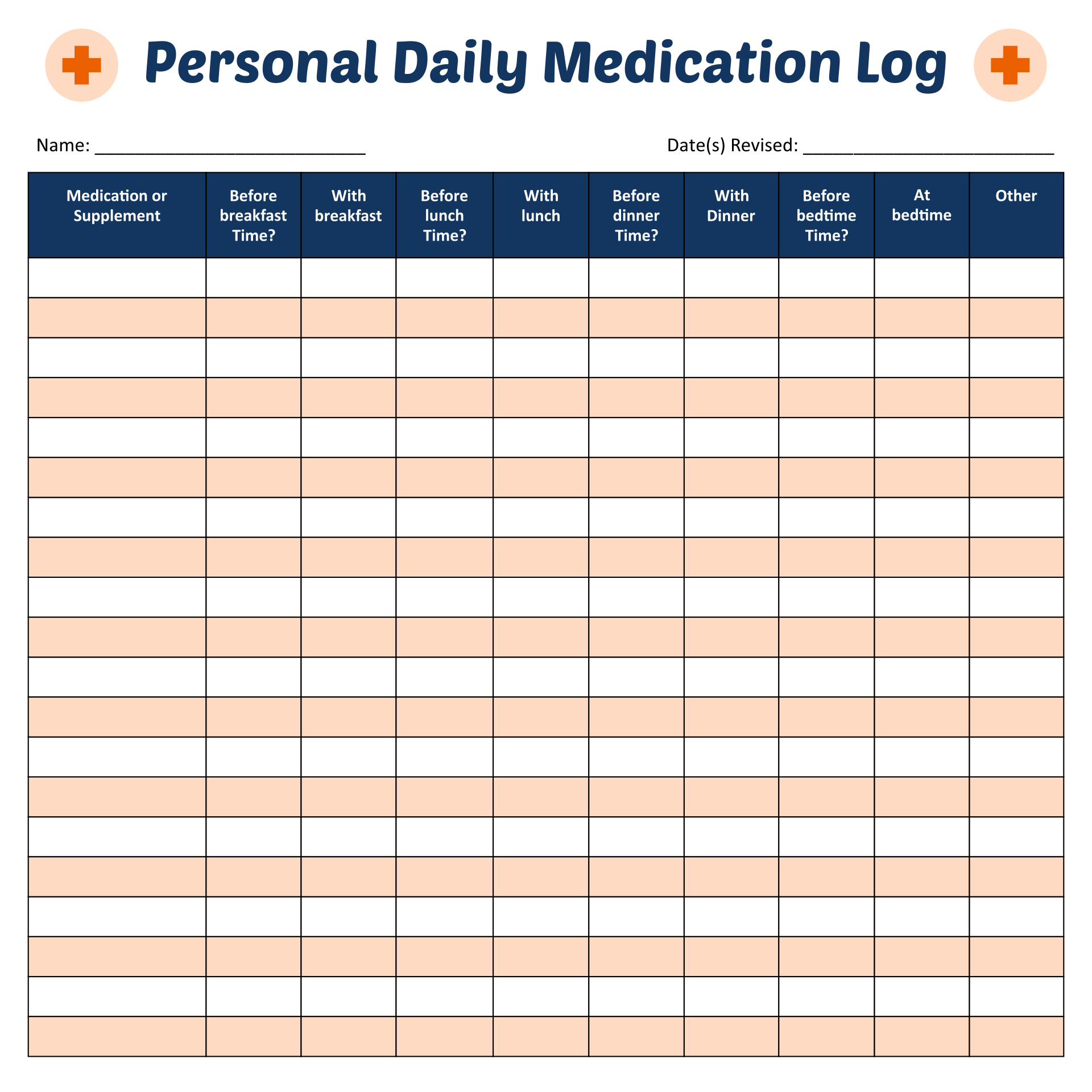Free Printable Daily Medication Log Sheet Printable Forms Free Online