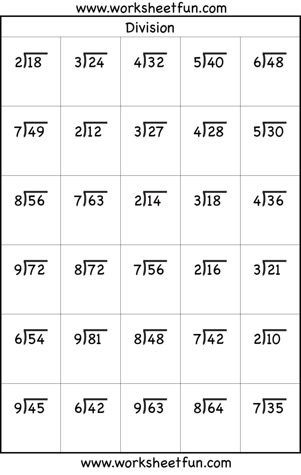 Free Printable Division Sheets