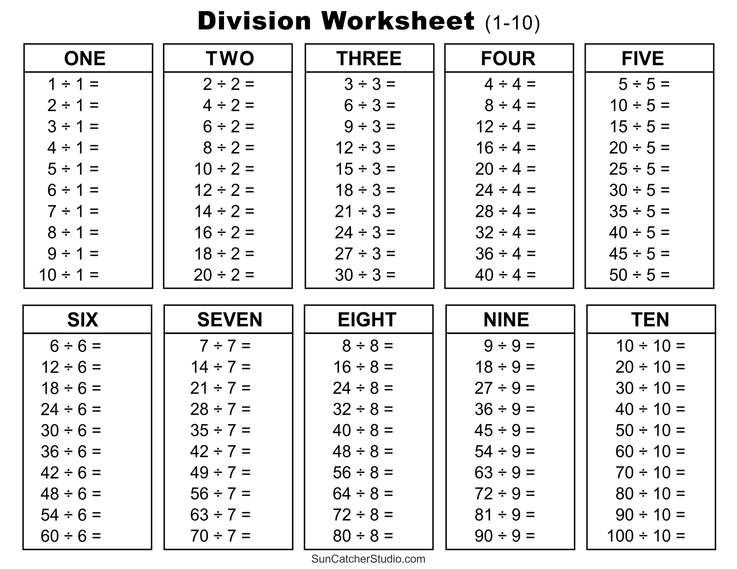 Free Printable Division Sheets