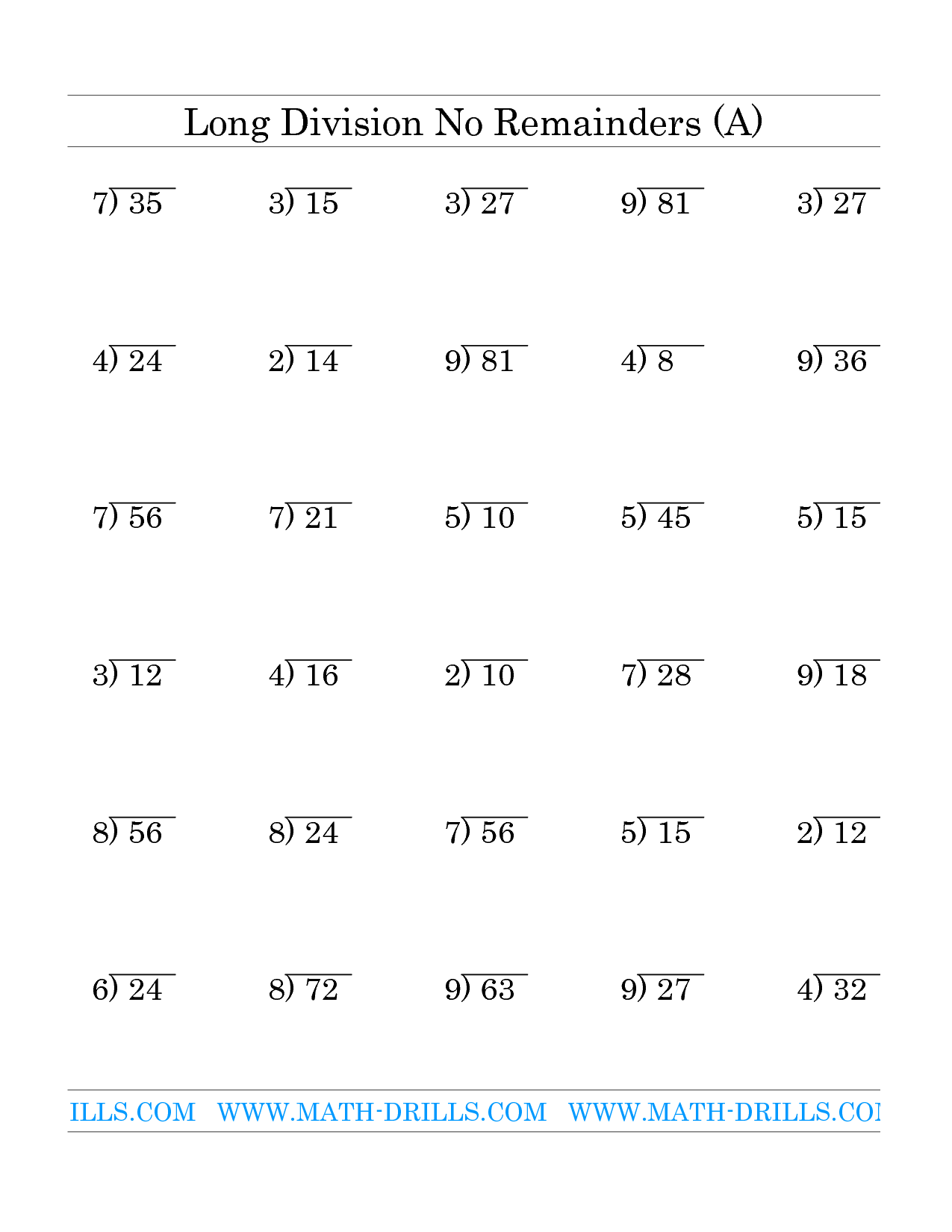 Free Printable Division Sheets