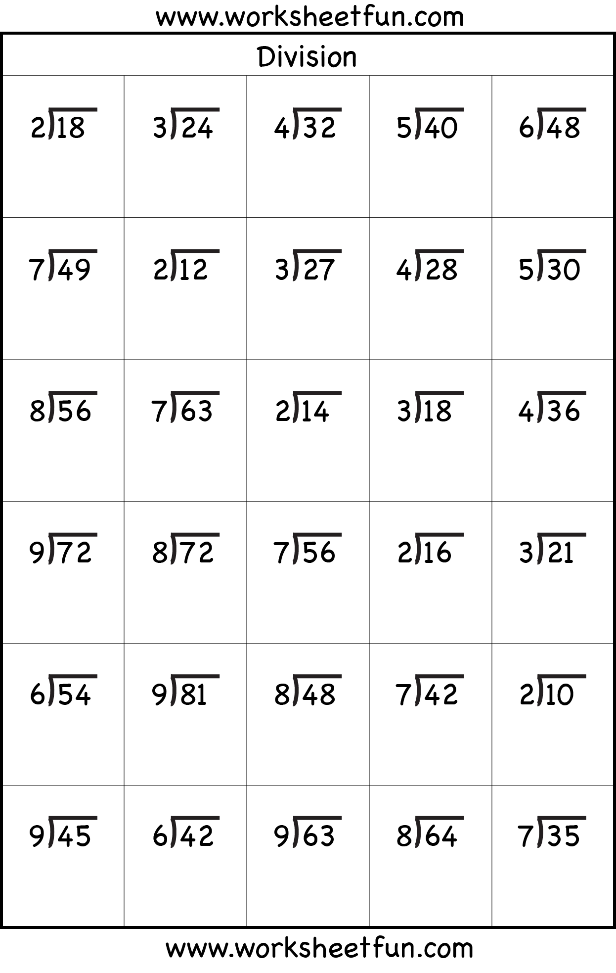 Free Printable Division Sheets