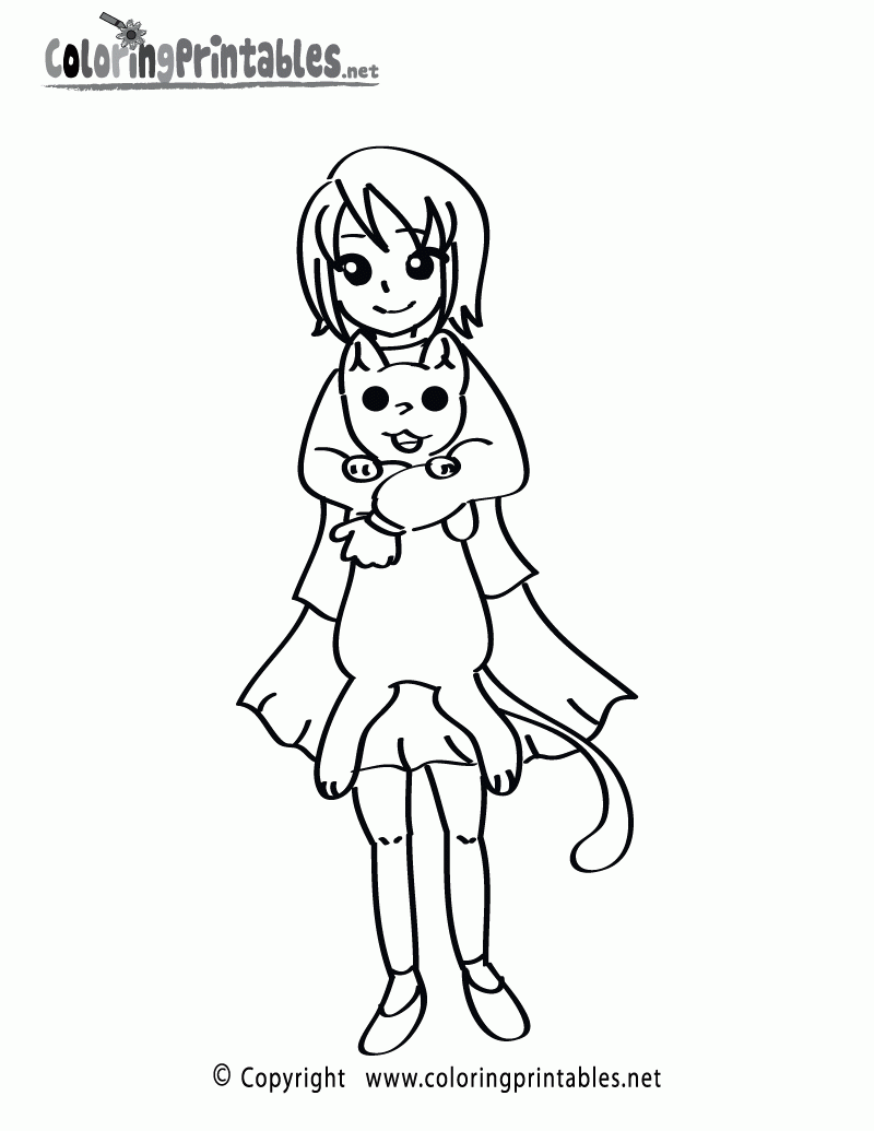 Free Printable Girl Cat Coloring Page