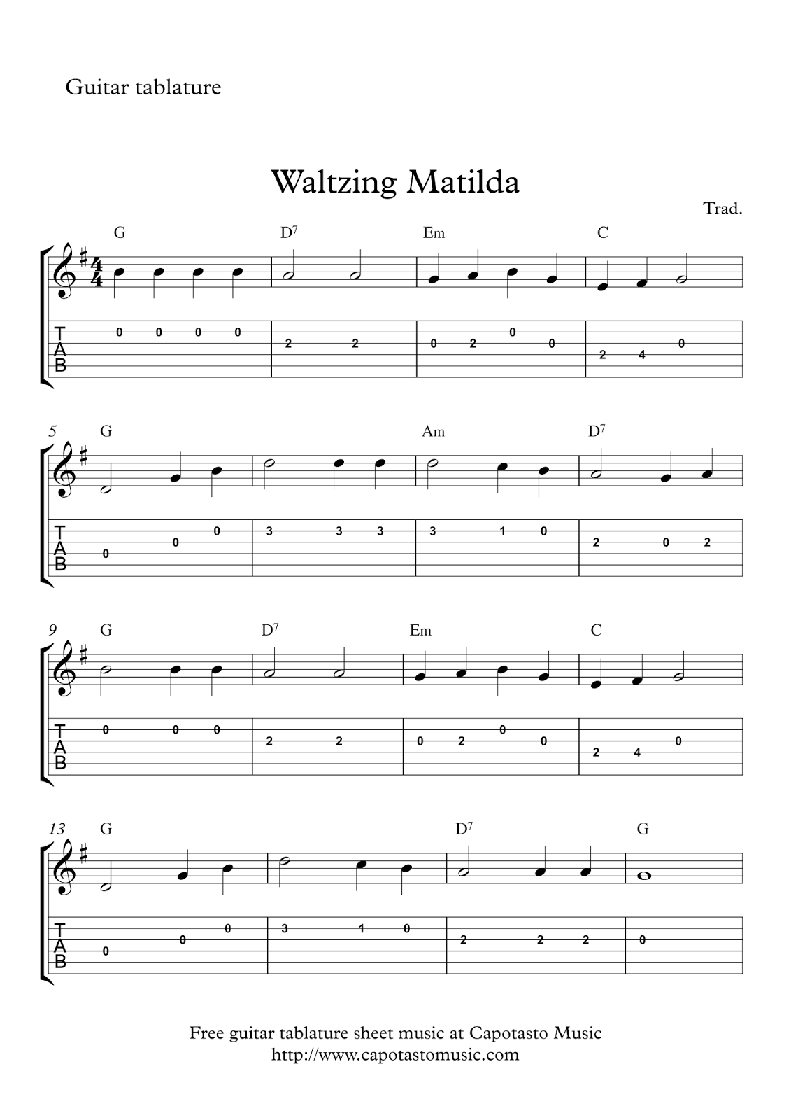 Free Printable Guitar Sheet Music