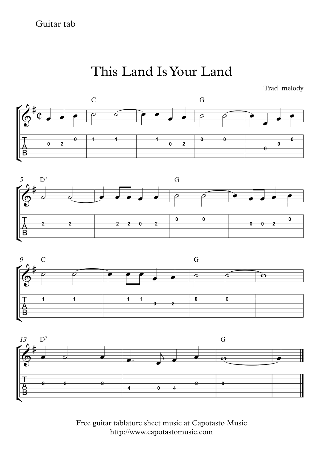 Free Printable Guitar Sheet Music