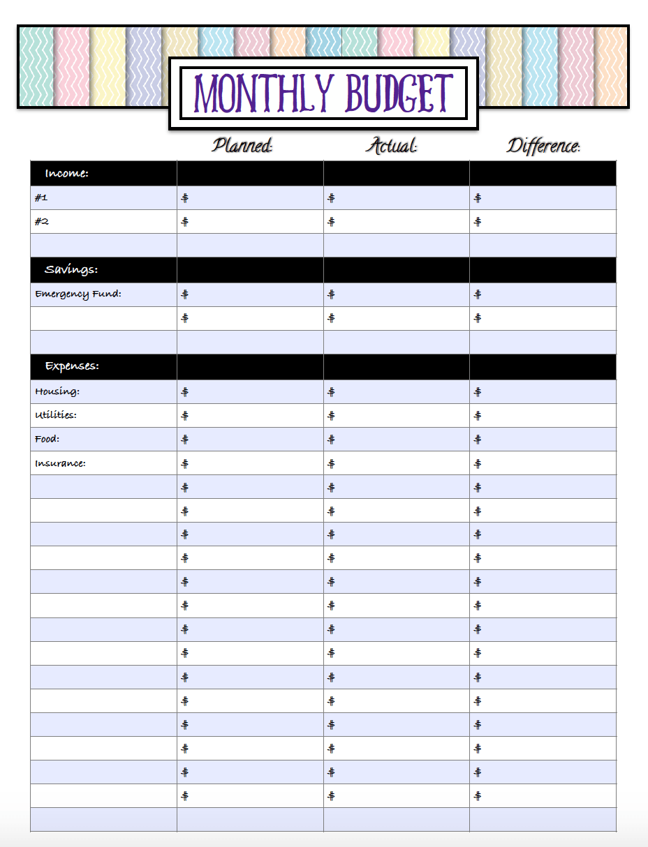 Free Printable Monthly Budget Sheets