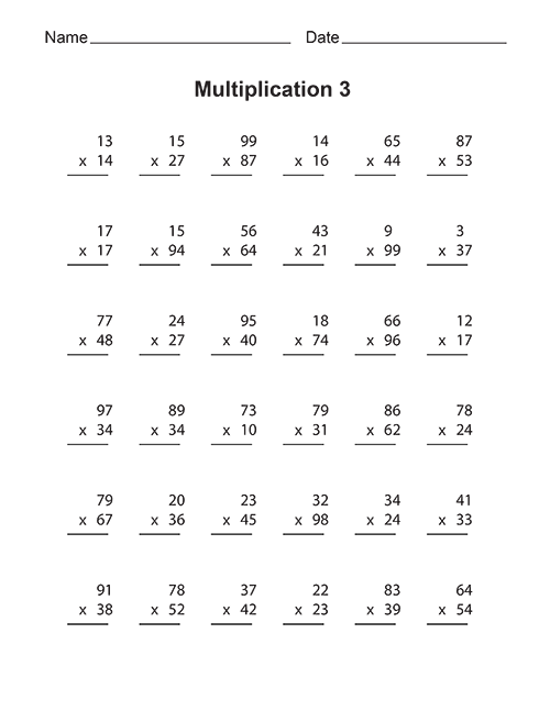 Free Printable Multiplication Sheets