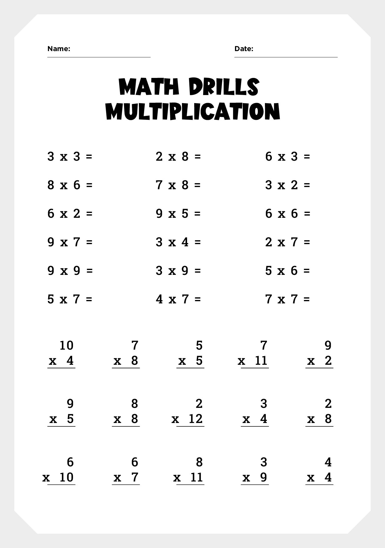 Free Printable Multiplication Timed Drills Printable Worksheets