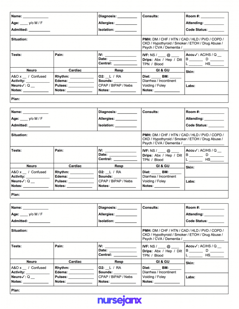 Free Printable Nurse Report Sheets