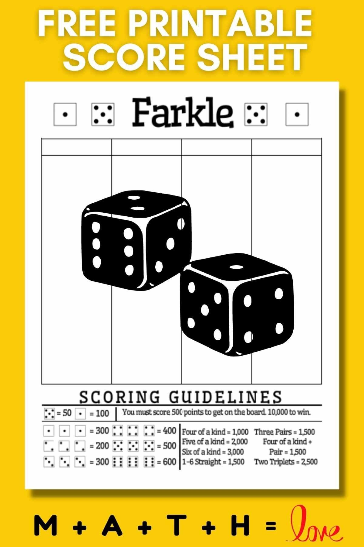 Free Printable PDF Of Farkle Score Sheet Score Card Includes Handy 