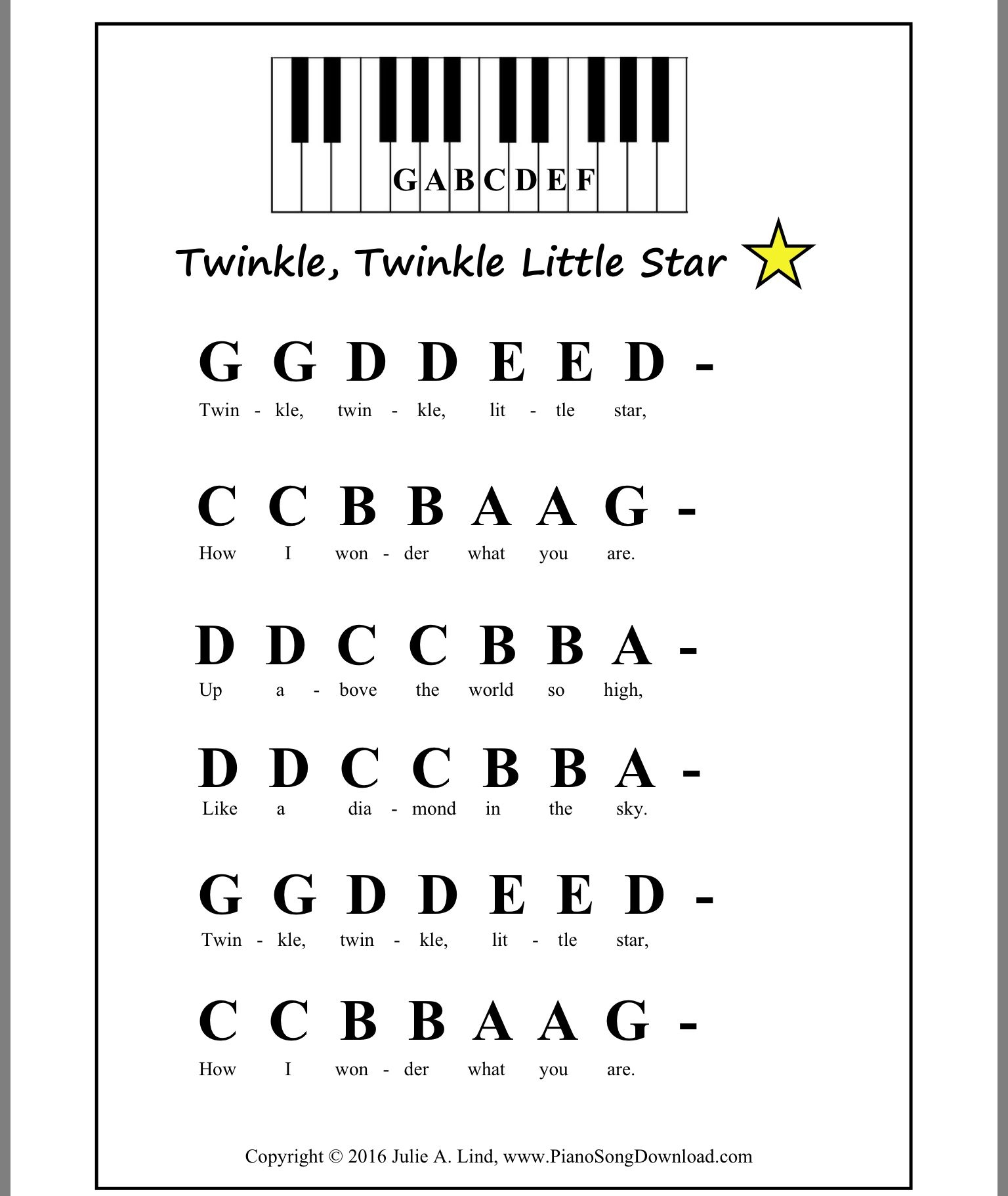 Free Printable Piano Sheet Music For Beginners With Letters