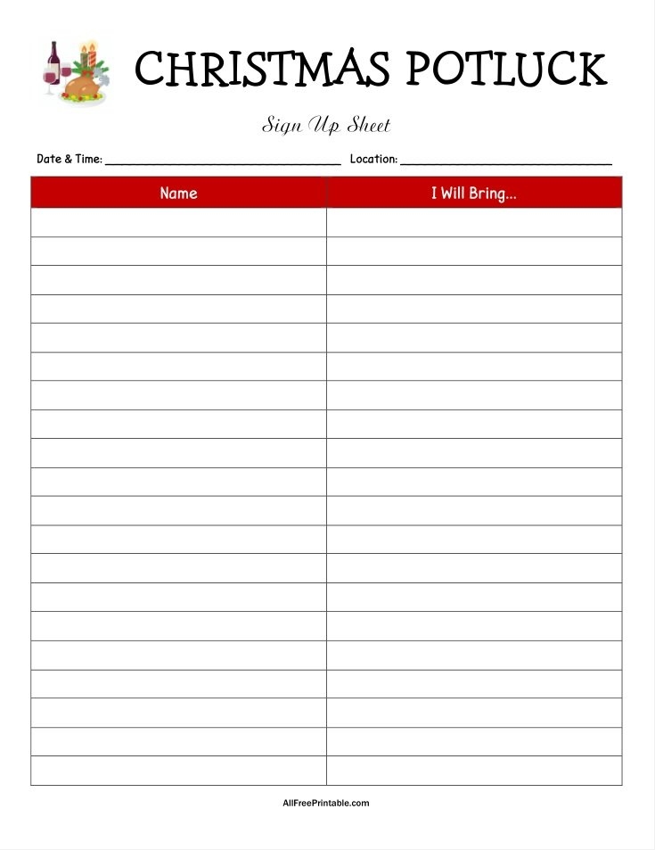 Free Printable Potluck Sign Up Sheet Template Word FREE Printables