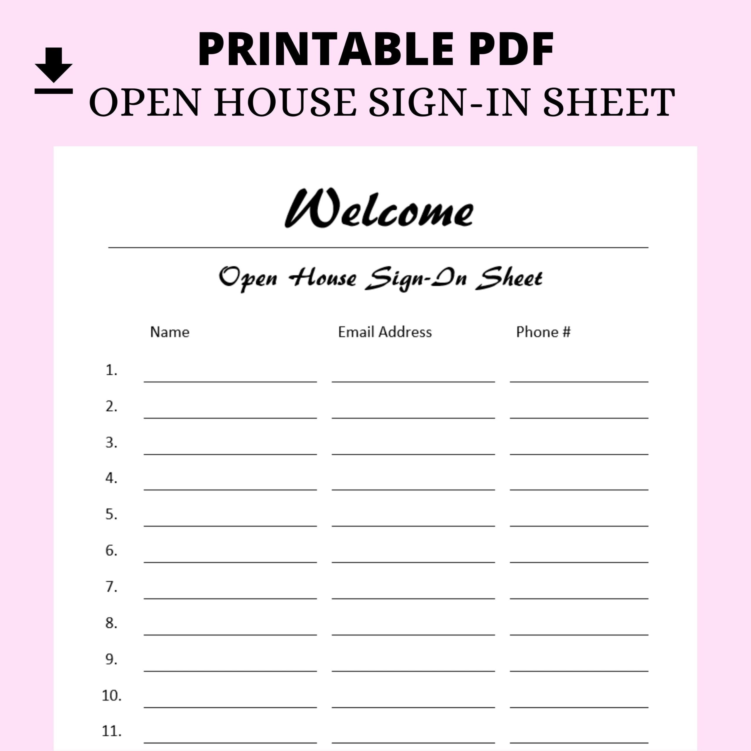 Free Printable Real Estate Open House Sign In Sheet Download Free 