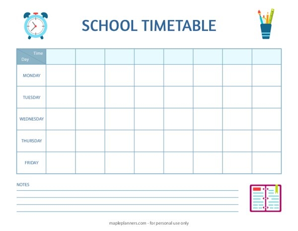 Free Printable School Timetable Template Printable Forms Free Online