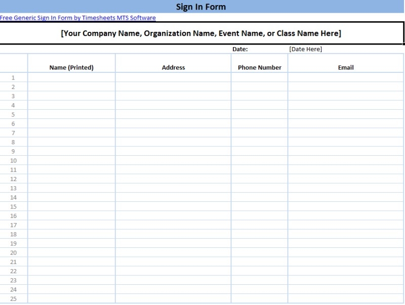 Free Printable Sign In Sheet
