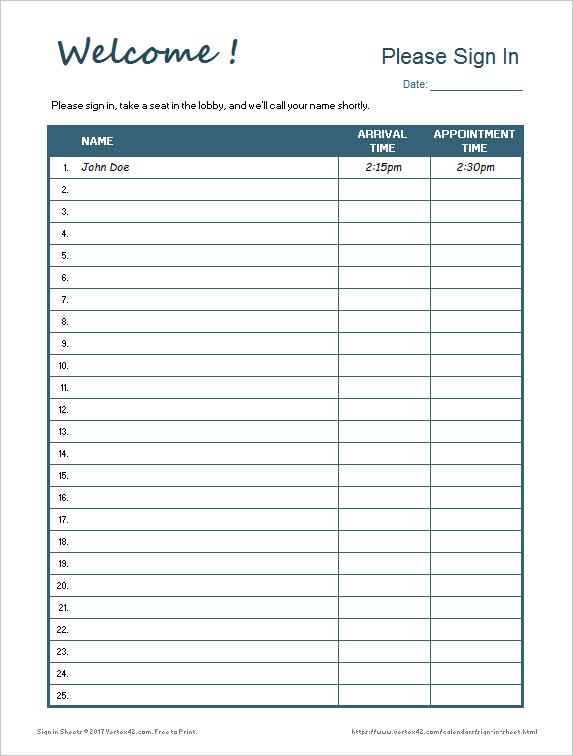 Free Printable Sign In Sheet Word Typeable Pdf Excel Google Sheets 