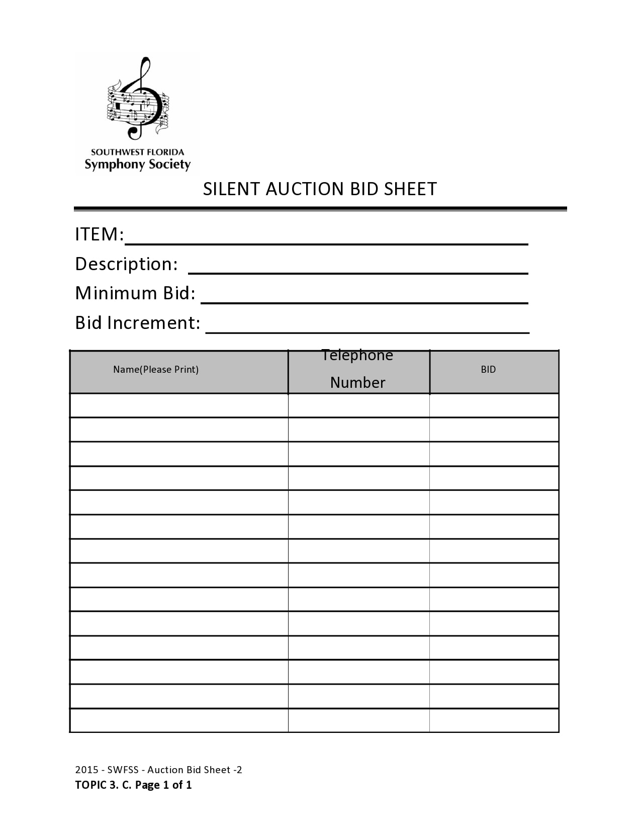 Free Printable Silent Auction Bid Sheets