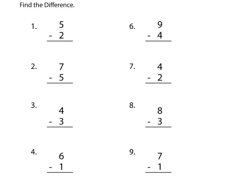 Free Printable Simple Subtraction Worksheet