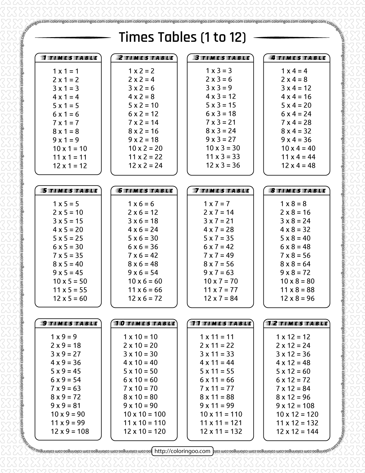 Free Printable Times Table Sheets