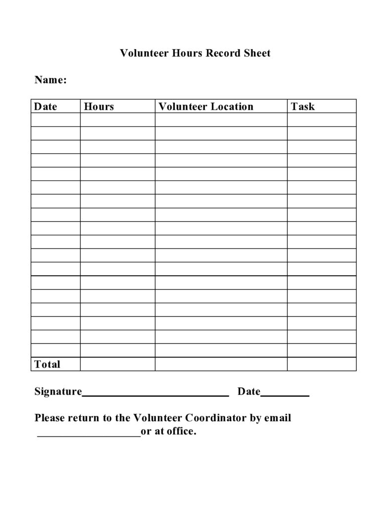 Free Printable Volunteer Hours Log Sheet