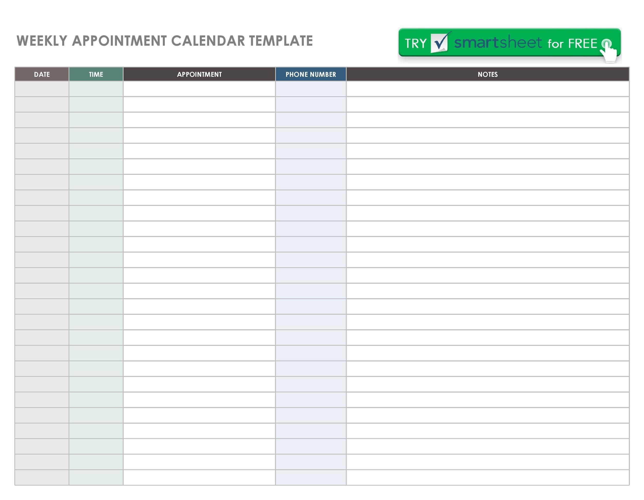Free Printable Weekly Appointment Sheets Printable Calendar