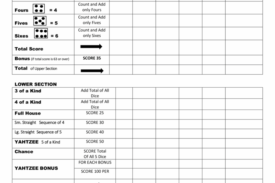Free Printable Yahtzee Score Card Sheets PDF Templates