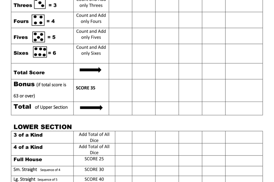 Free Printable Yahtzee Score Card Sheets PDF Templates