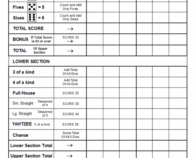 Free Printable Yahtzee Sheets Learning Printable