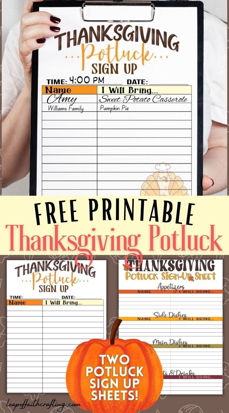 FREE Thanksgiving Potluck Sign Up Sheet List Printables 