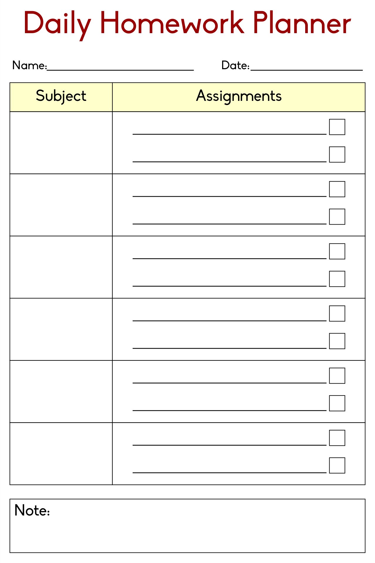 Homework Assignment Sheets Printable Homework Assignment Sheets Printable