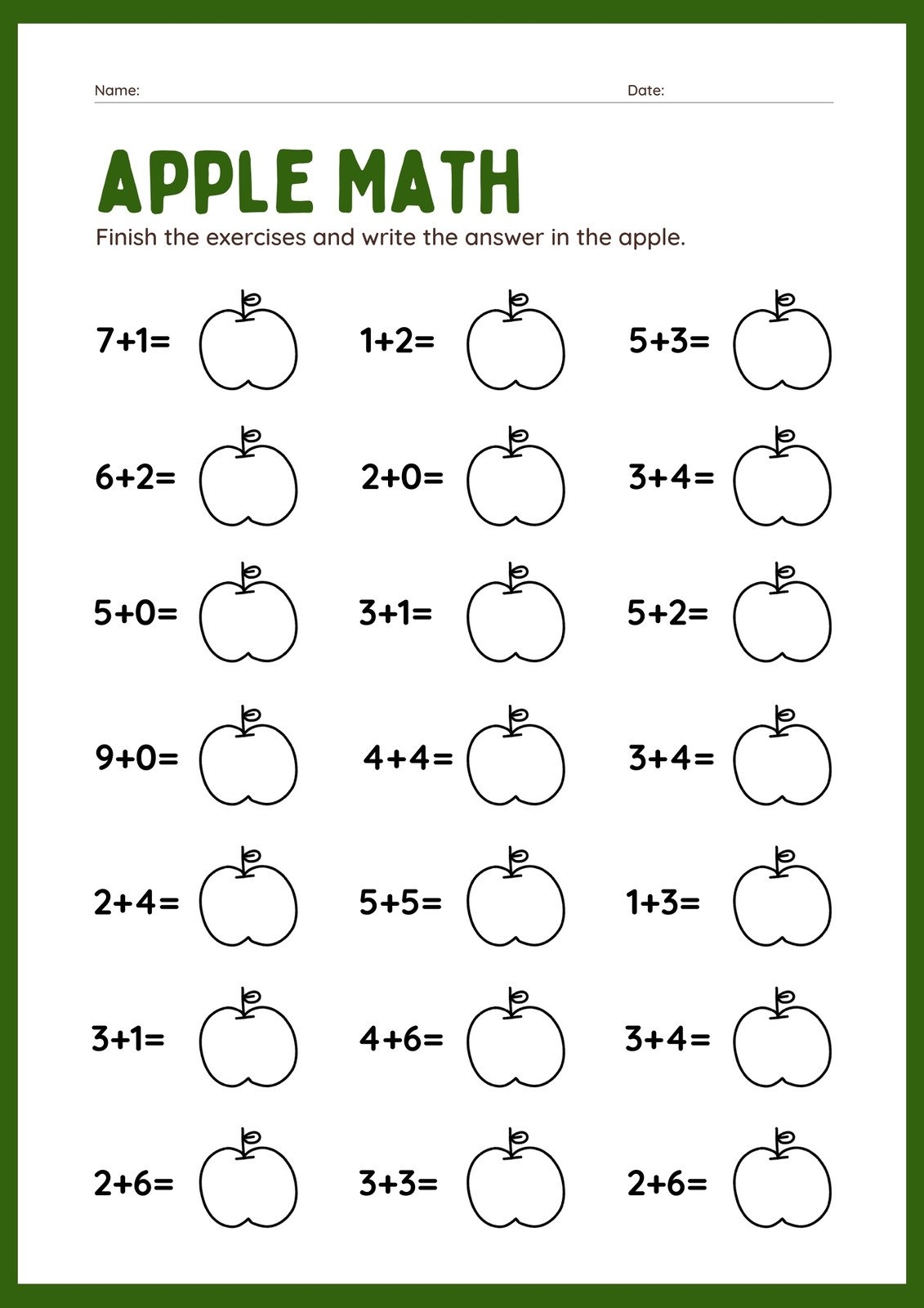 Kindergarten Math Activity Sheets