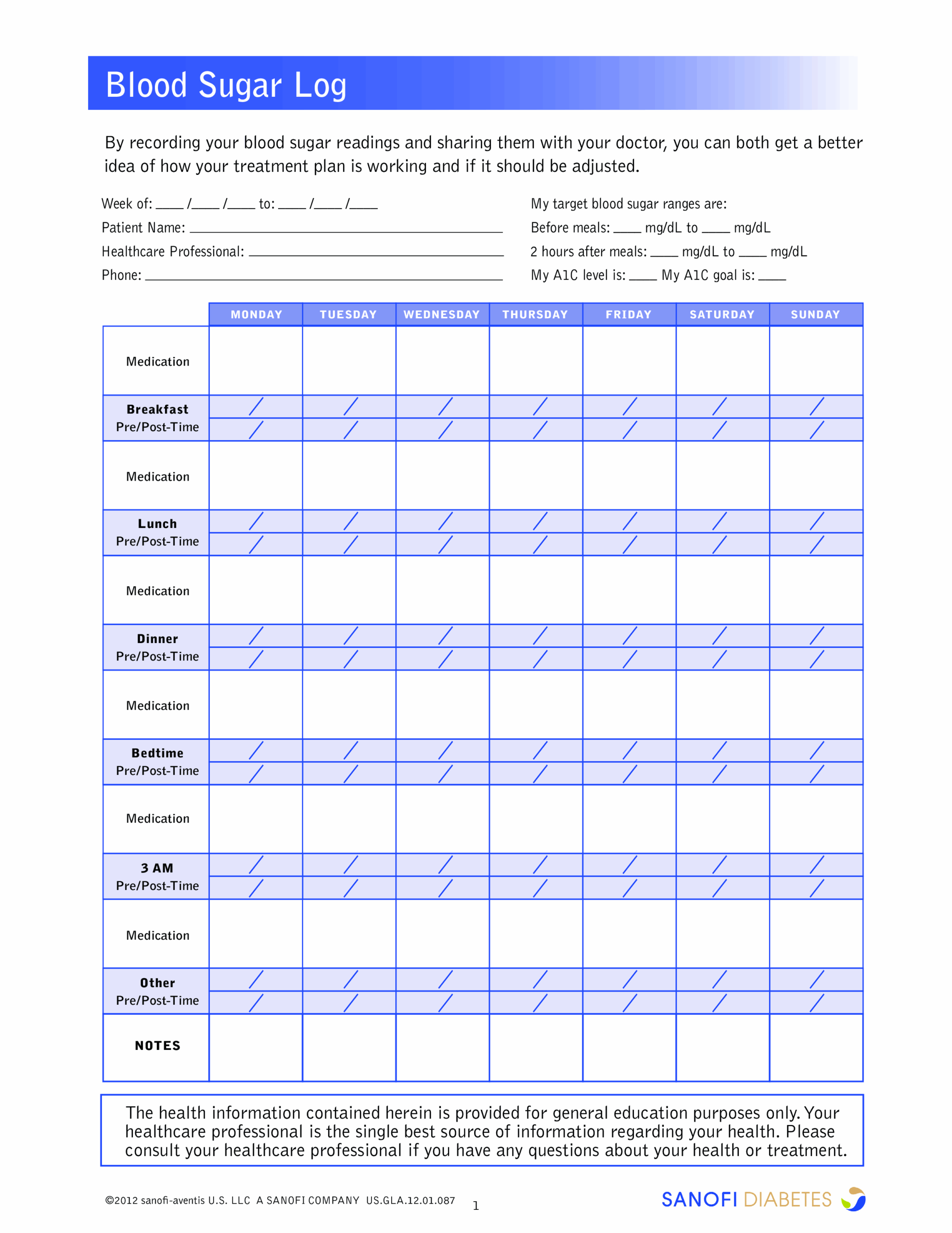 Large Print Monthly Free Printable Blood Sugar Log Sheet Dev 
