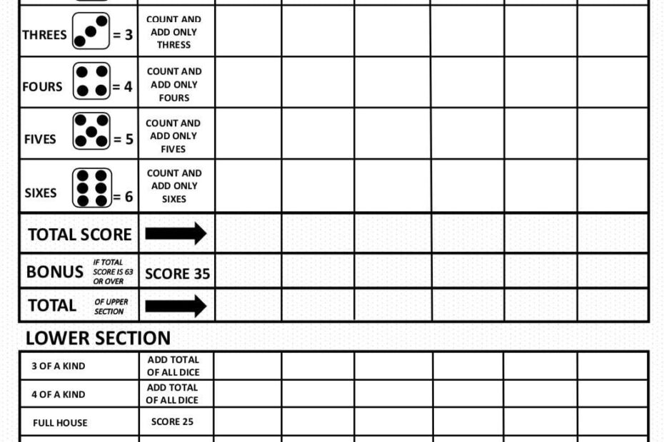 Large Print Yahtzee Score Card Yahtzee Score Sheets