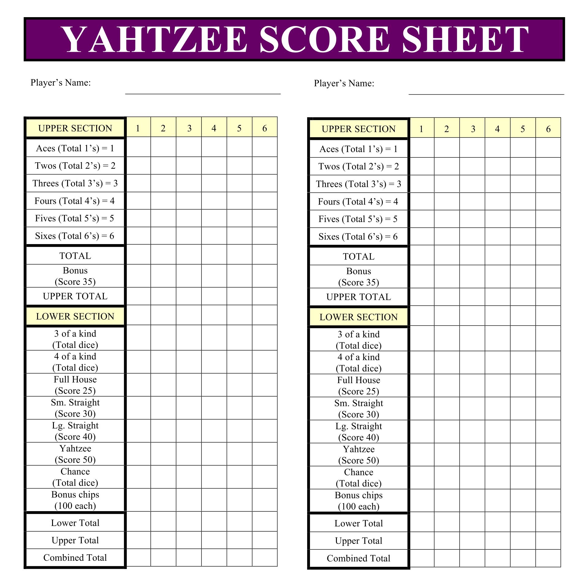 Large Printable Yahtzee Score Sheets Printable Yearly Calendar