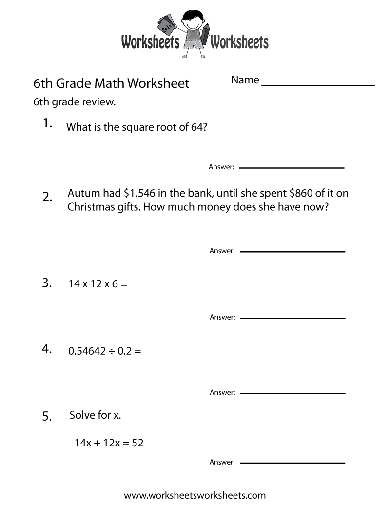 Math For 6th Graders Printable Worksheets