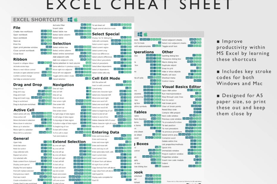 Microsoft Excel Shortcuts Printable Excel Cheat Sheet Workbo
