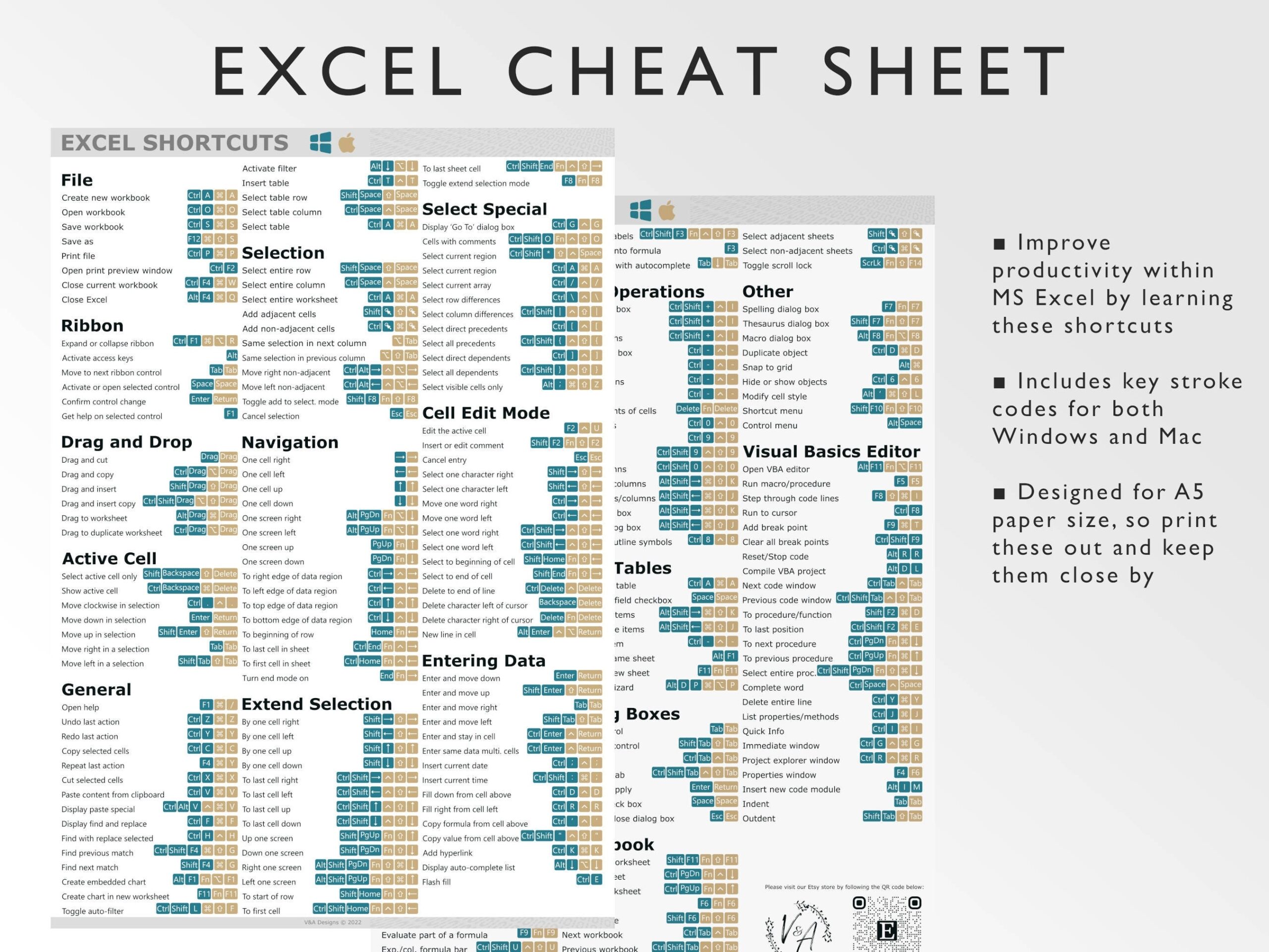 Microsoft Excel Shortcuts Printable Excel Cheat Sheet Workbook 