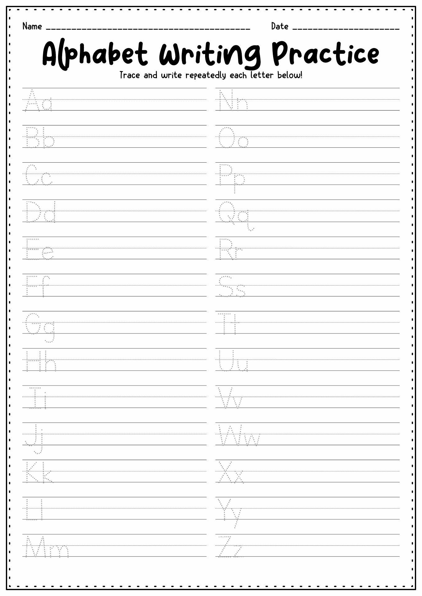 Name Writing Practice Sheets Printable