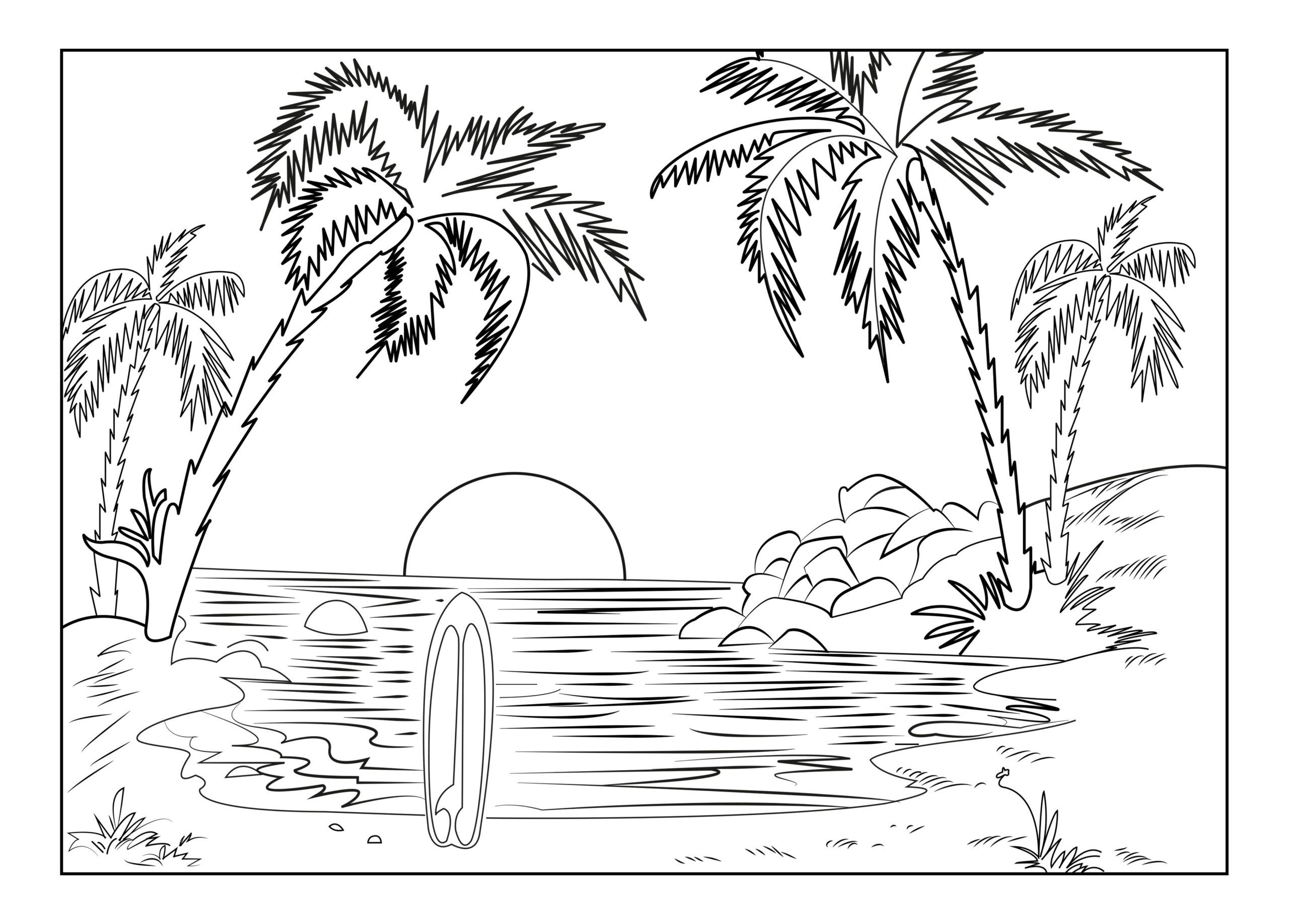 Nature Coloring Page For Kids With Rainbow Printable Free Coloing 