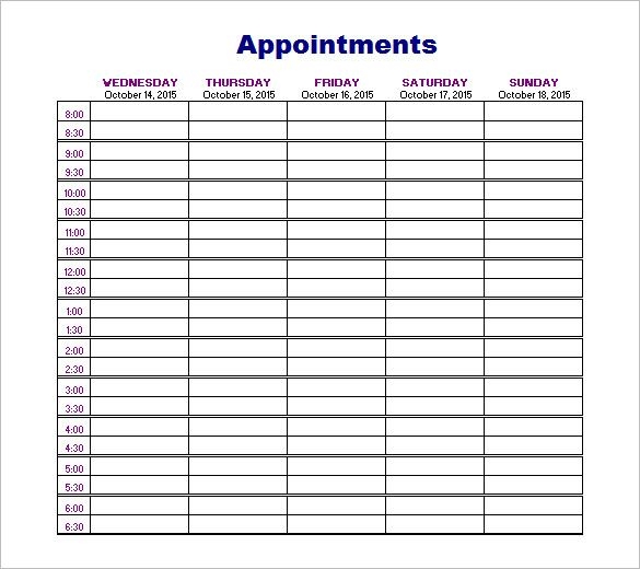 Pdf Free Printable Appointment Sheets