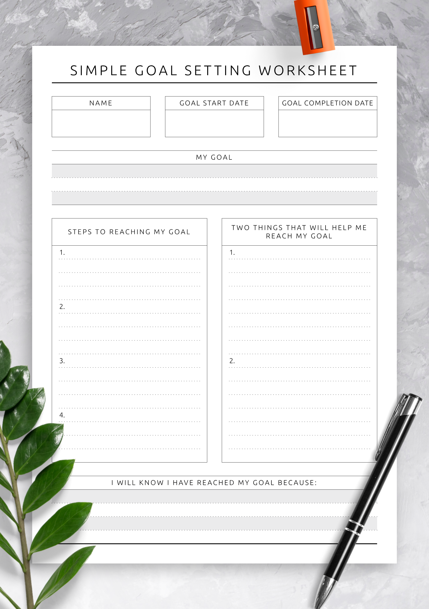 Pdf Printable Goal Sheets